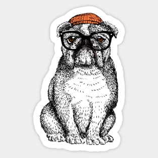 Hipster English Bulldog  Nerd Sticker